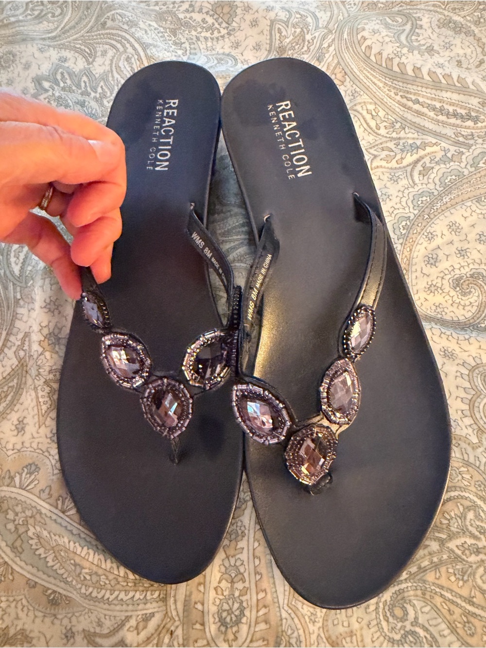 Reaction Kenneth Cole Black Jeweled Thong Sandals - never worn